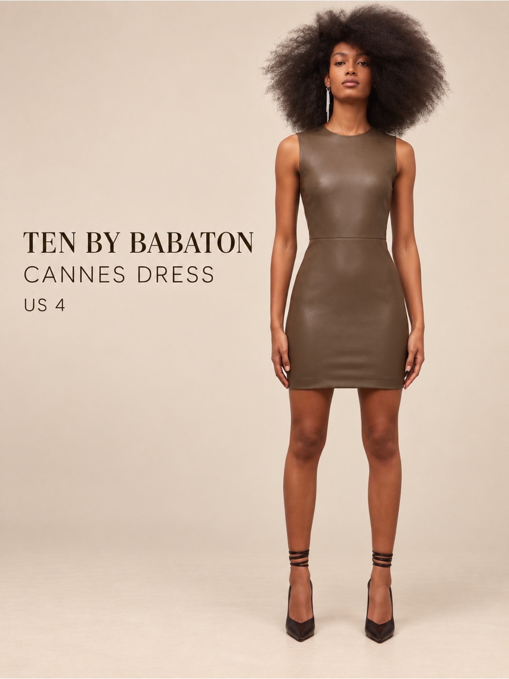 TEN by Babaton Cannes Rich Mocha Brown Faux Leather Mini Dress Size 4